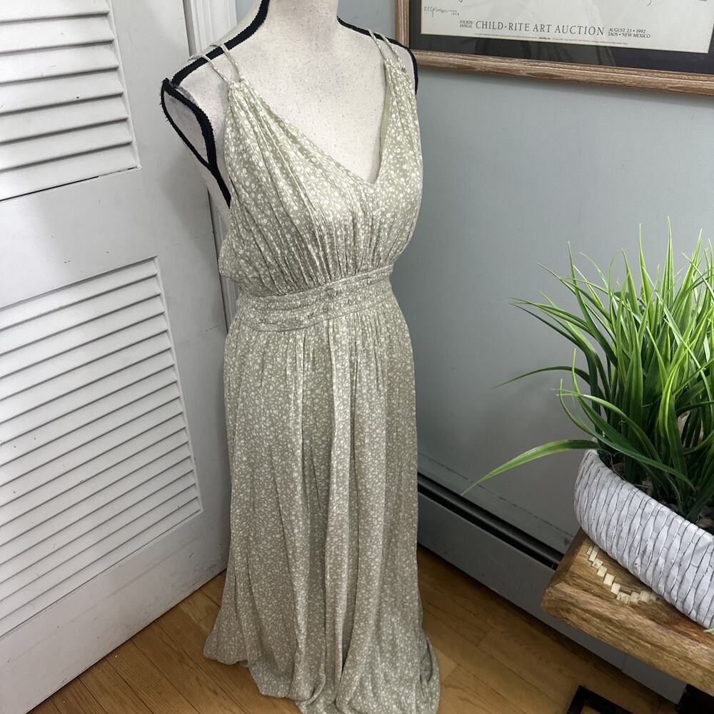 Abercrombie & Fitch Dress Womens Large Green Micro Floral Maxi Romantic Summer - Picture 3 of 10